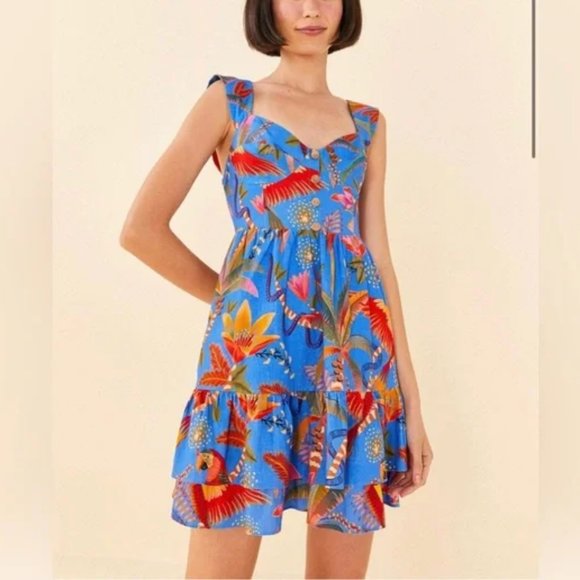 Farm Rio Blue Macaw Party Mini Dress - Picture 2 of 10
